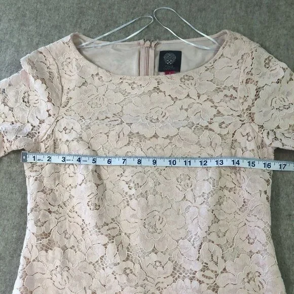 Vince Camuto Womens Sz 6 Lace Floral Flared Bell Sleeves Pink Peachy Shift Dress - Picture 8 of 12